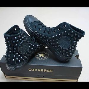 Custom Black studded high top converse size 8.5